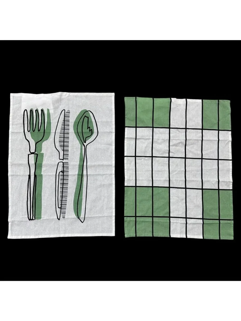Ikea Rinnig Kitchen Towels Green White Set Of Two Cotton Kitschy Retro